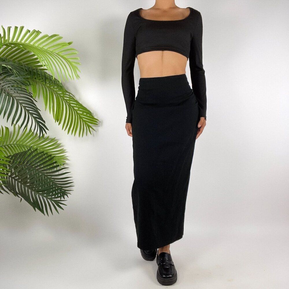 Women's Vintage 90s Wool Classy Dark Academia Dressy High Waisted Maxi Skirt / 3